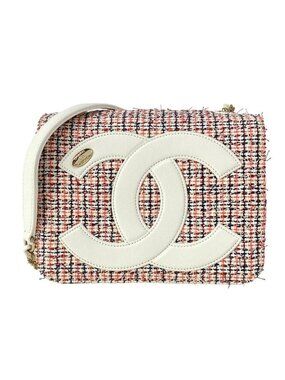 Chanel Shoulder Bag Quilted White Orange Multi Full Flap Tweed Chain Gold